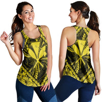 Hawaiian Map Kanaka Hibiscus Yellow Polynesian Racerback Tank - AH Black - Polynesian Pride