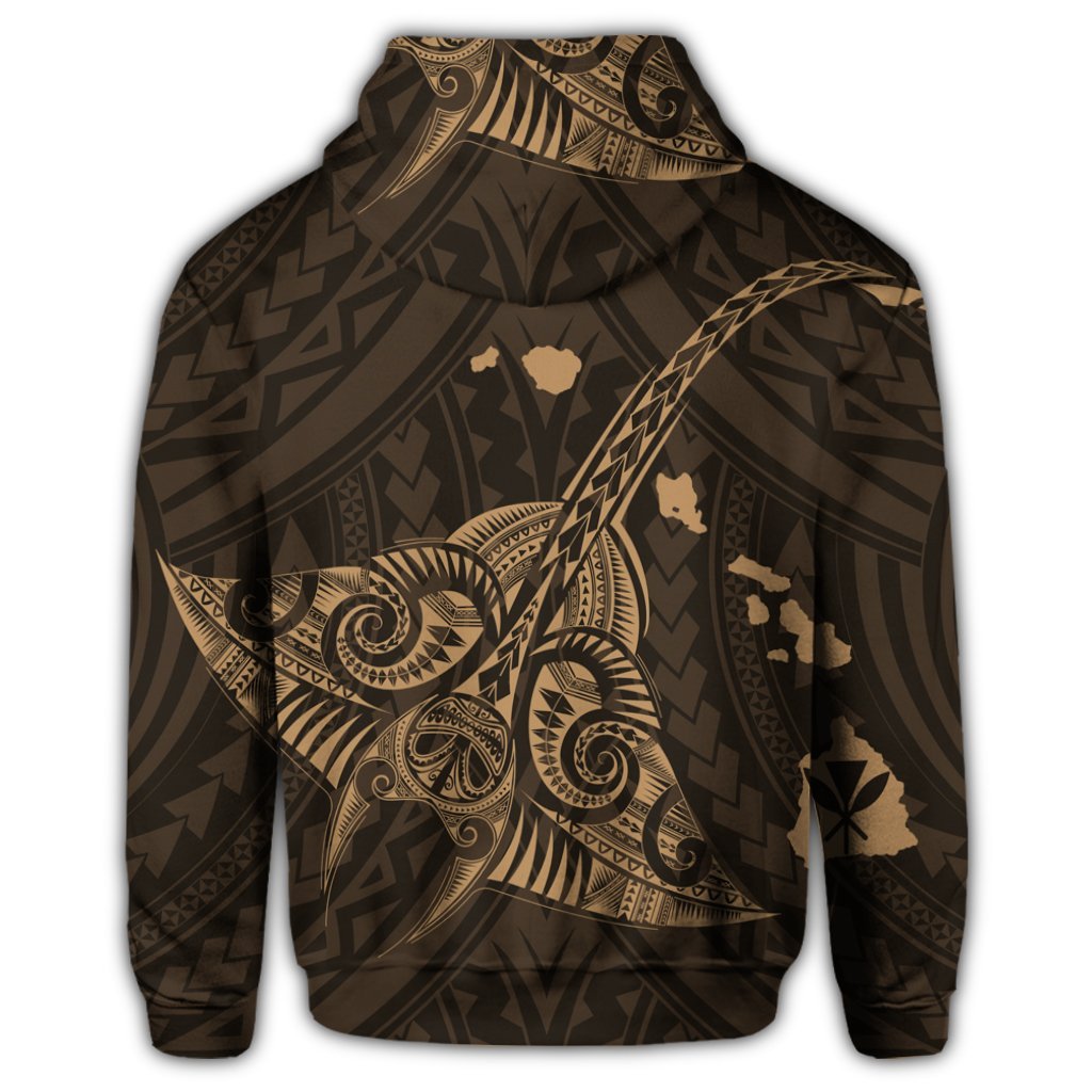 Hawaiian Map Kanaka Manta Ray Polynesian Zip Hoodie Gold - Polynesian Pride