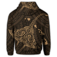 Hawaiian Map Kanaka Manta Ray Polynesian Zip Hoodie Gold - Polynesian Pride