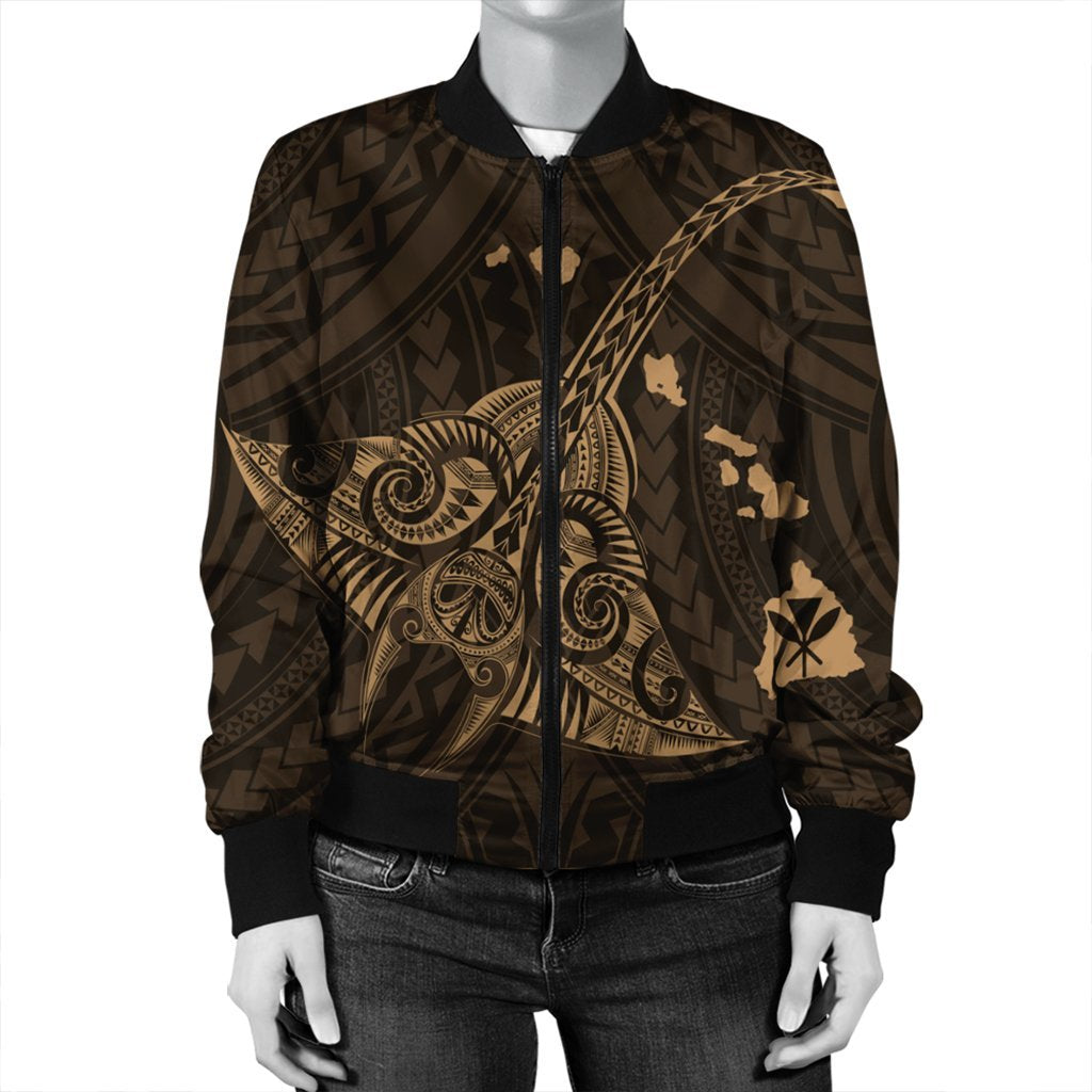 Hawaiian Map Kanaka Manta Ray Polynesian Bomber Jacket Gold - AH - Polynesian Pride
