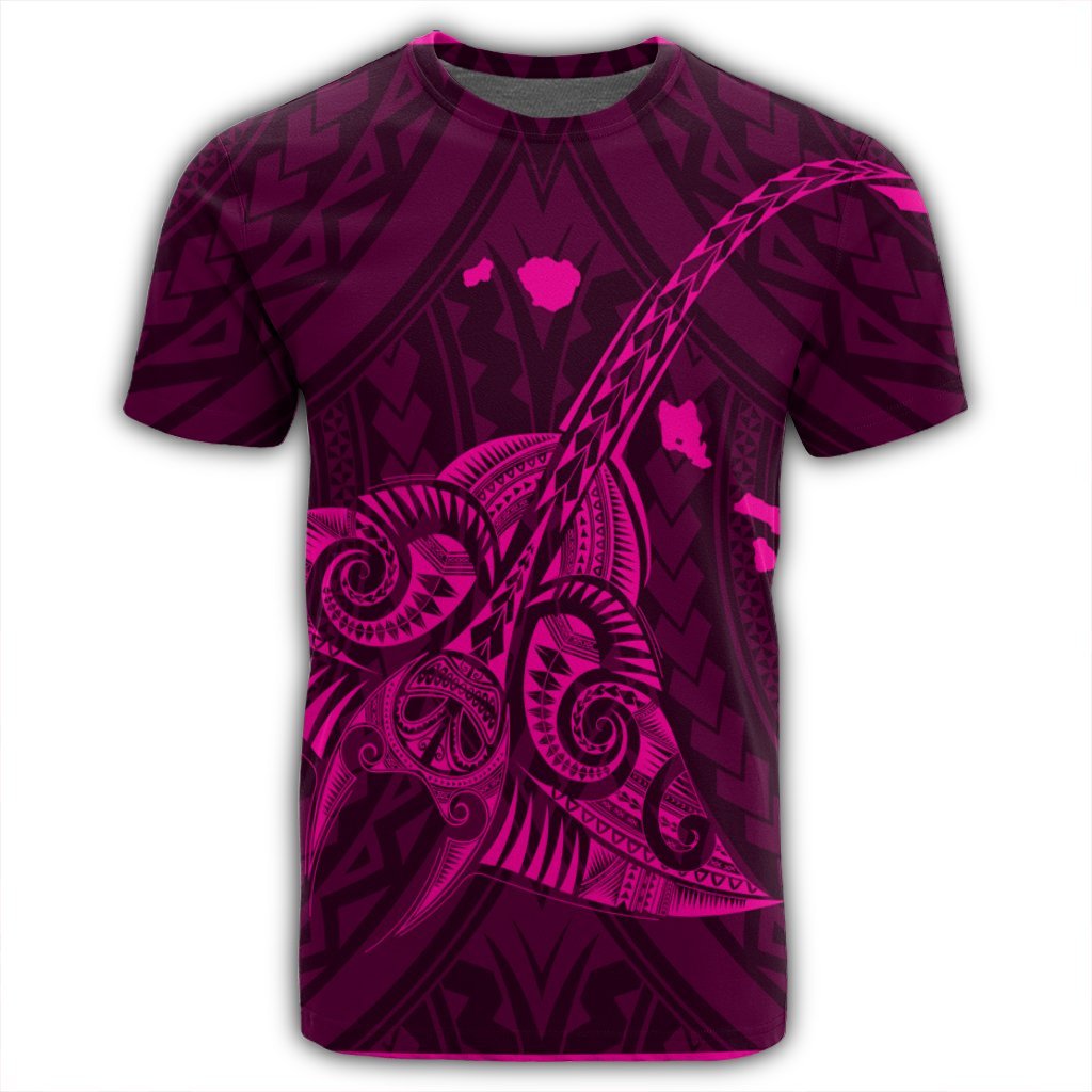 Hawaiian Map Kanaka Manta Ray Polynesian T Shirt Pink - Polynesian Pride