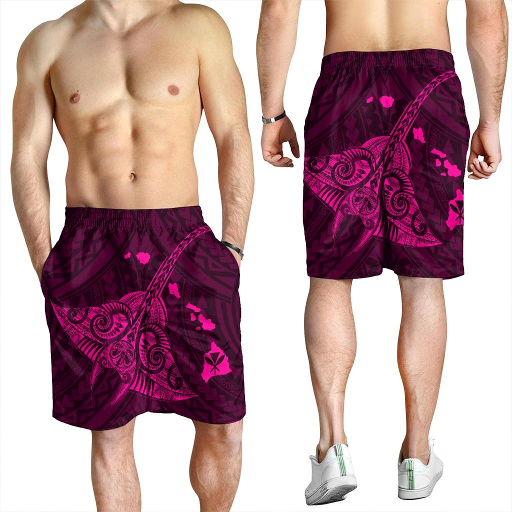 Hawaiian Map Kanaka Manta Ray Polynesian Men's Shorts Pink - AH - Polynesian Pride