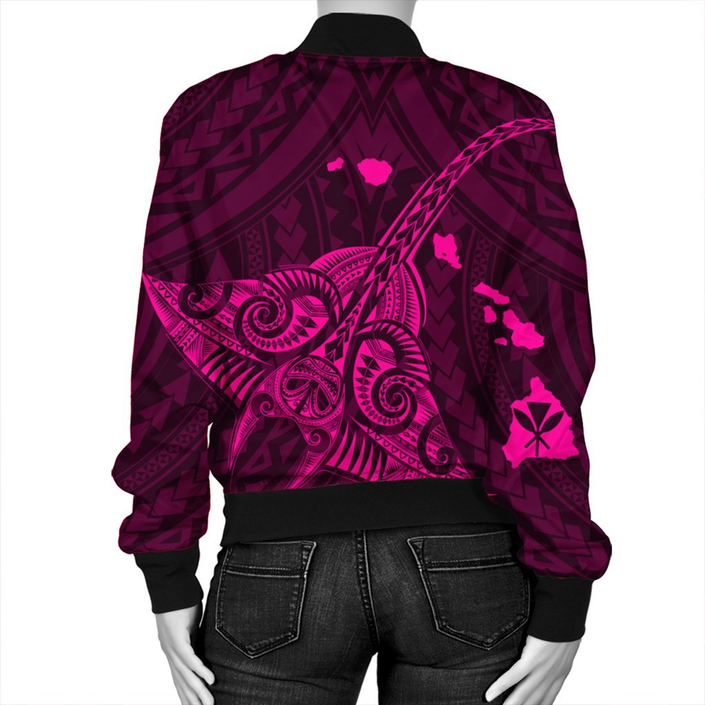 Hawaiian Map Kanaka Manta Ray Polynesian Bomber Jacket Pink - AH - Polynesian Pride