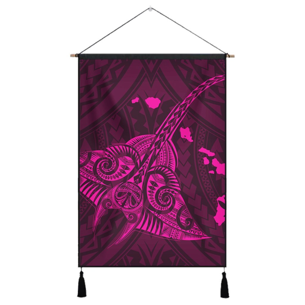 Hawaiian Map Kanaka Manta Ray Polynesian Hanging Poster Pink - AH Hanging Poster Cotton And Linen - Polynesian Pride