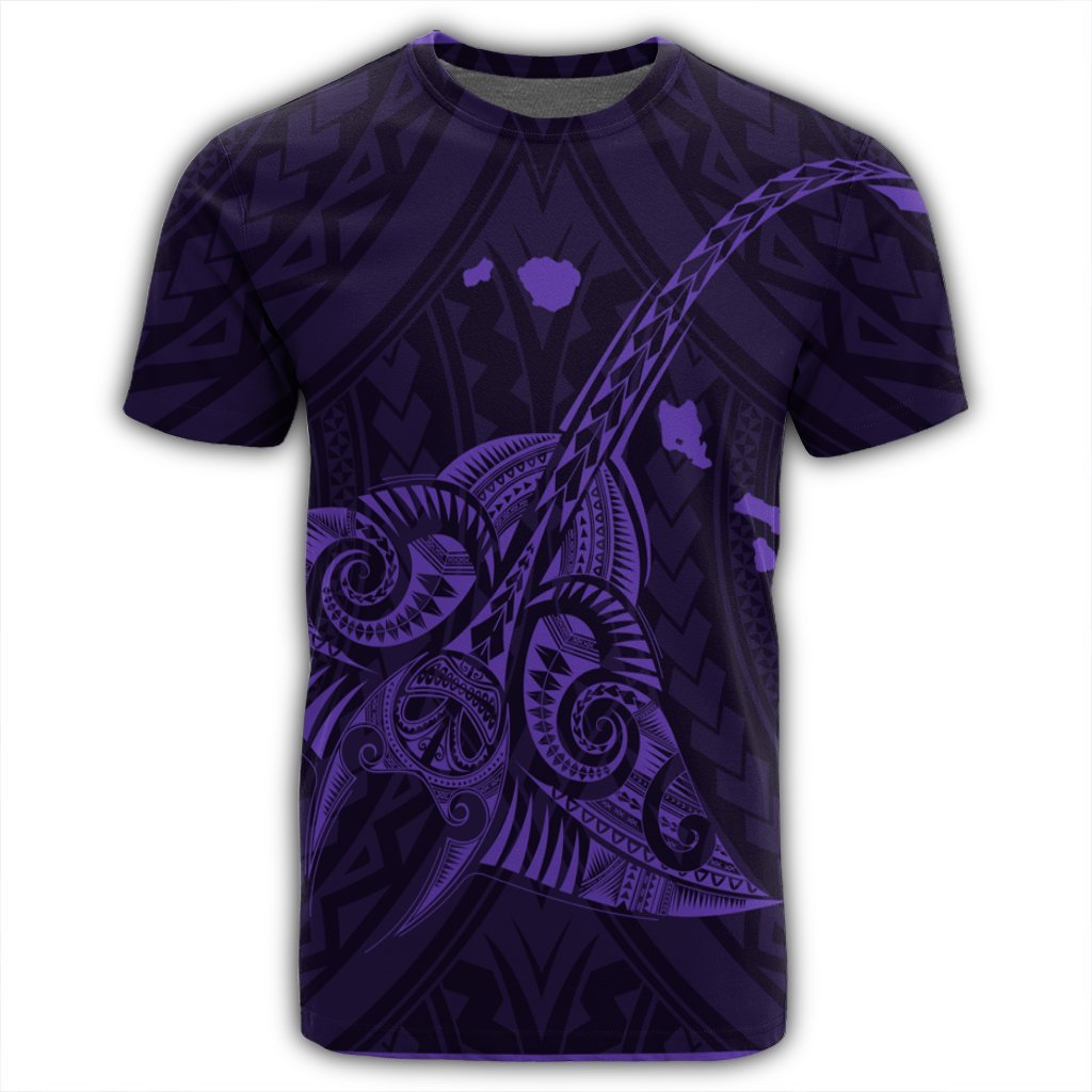 Hawaiian Map Kanaka Manta Ray Polynesian T Shirt Purple - Polynesian Pride