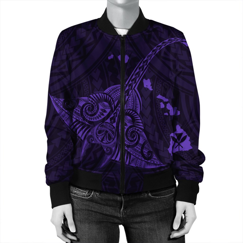 Hawaiian Map Kanaka Manta Ray Polynesian Bomber Jacket Purple - AH - Polynesian Pride