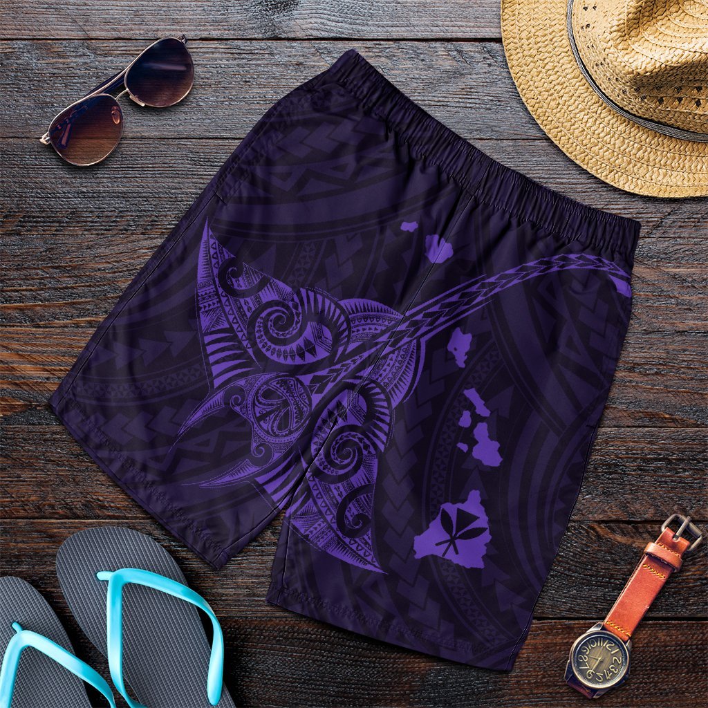 Hawaiian Map Kanaka Manta Ray Polynesian Men's Shorts Purple - AH Art - Polynesian Pride