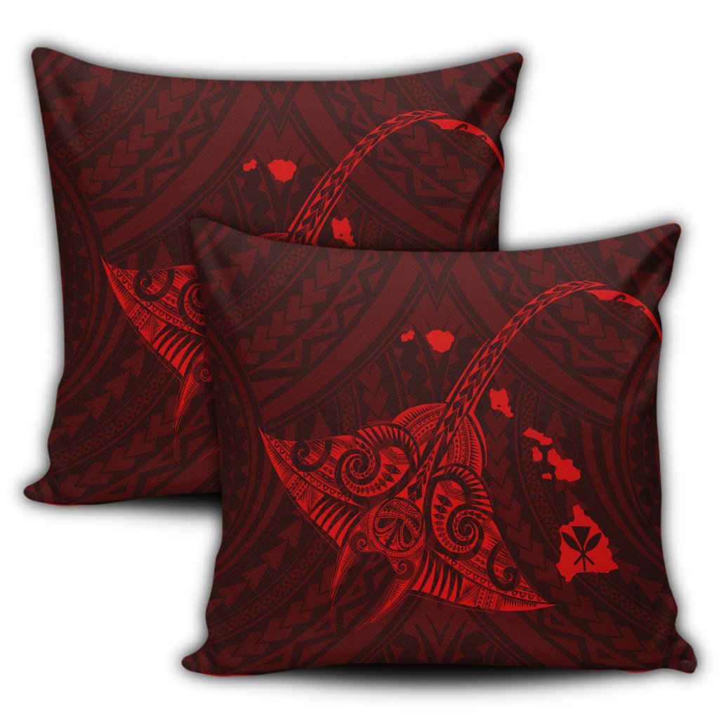 Hawaiian Map Kanaka Manta Ray Polynesian Pillow Covers Red - AH - Polynesian Pride