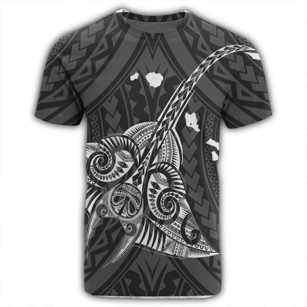 Hawaiian Map Kanaka Manta Ray Polynesian T Shirt White - Polynesian Pride