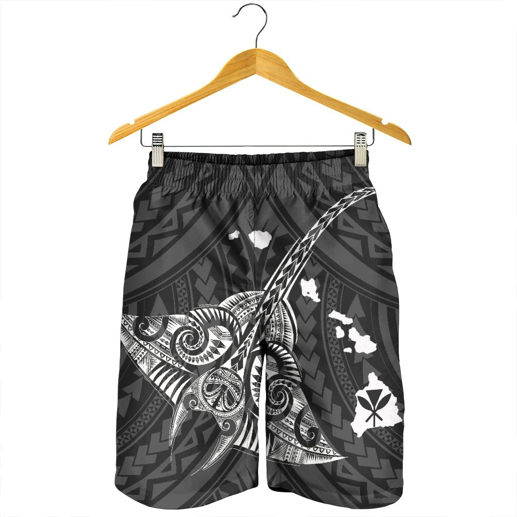 Hawaiian Map Kanaka Manta Ray Polynesian Men's Shorts White - AH - Polynesian Pride