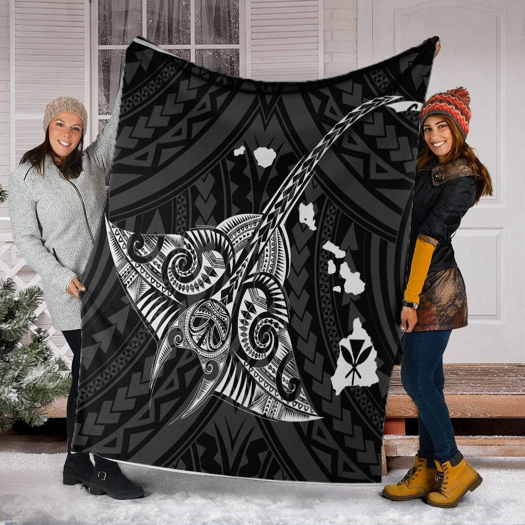 Hawaiian Map Kanaka Manta Ray Polynesian Premium Blankets White - AH - Polynesian Pride