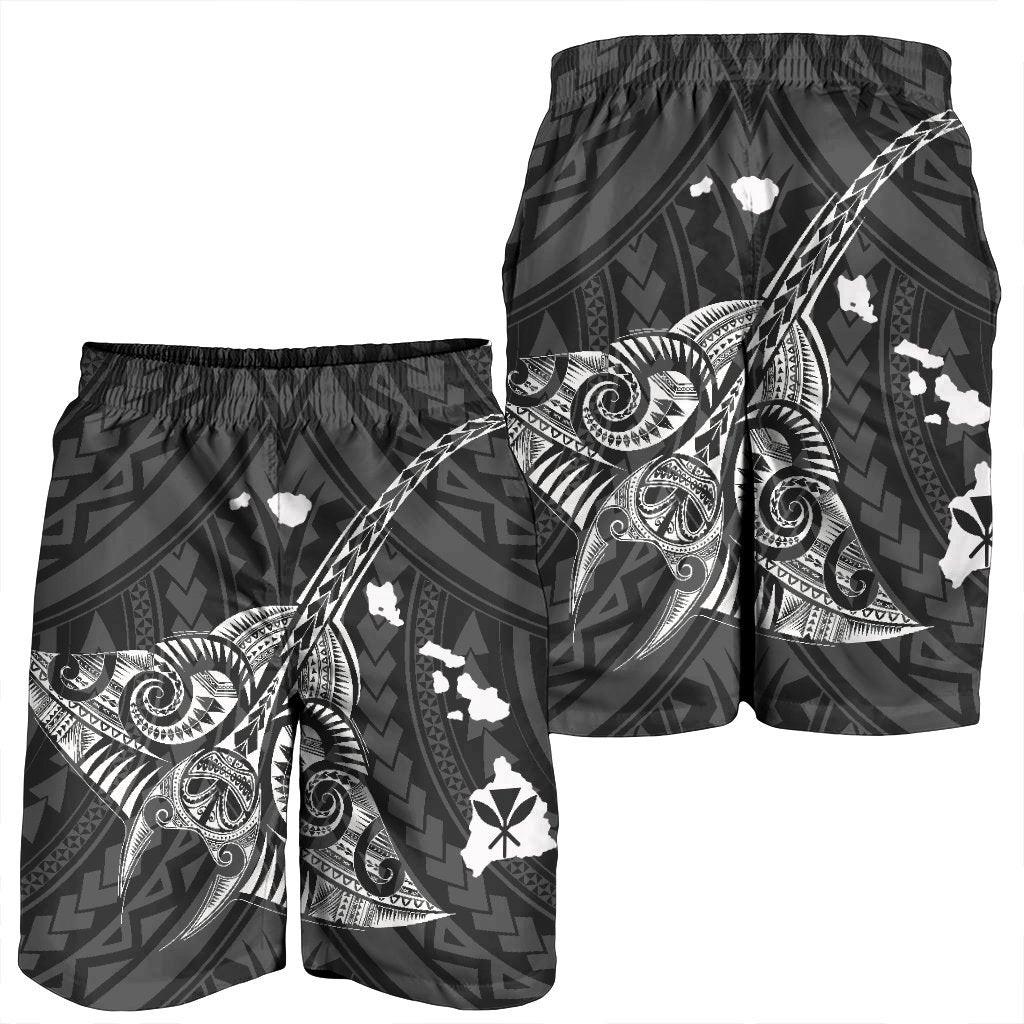 Hawaiian Map Kanaka Manta Ray Polynesian Men's Shorts White - AH - Polynesian Pride
