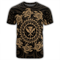 Hawaiian Map Kanaka Turtles Circle Style Gold Polynesian T Shirt - Polynesian Pride