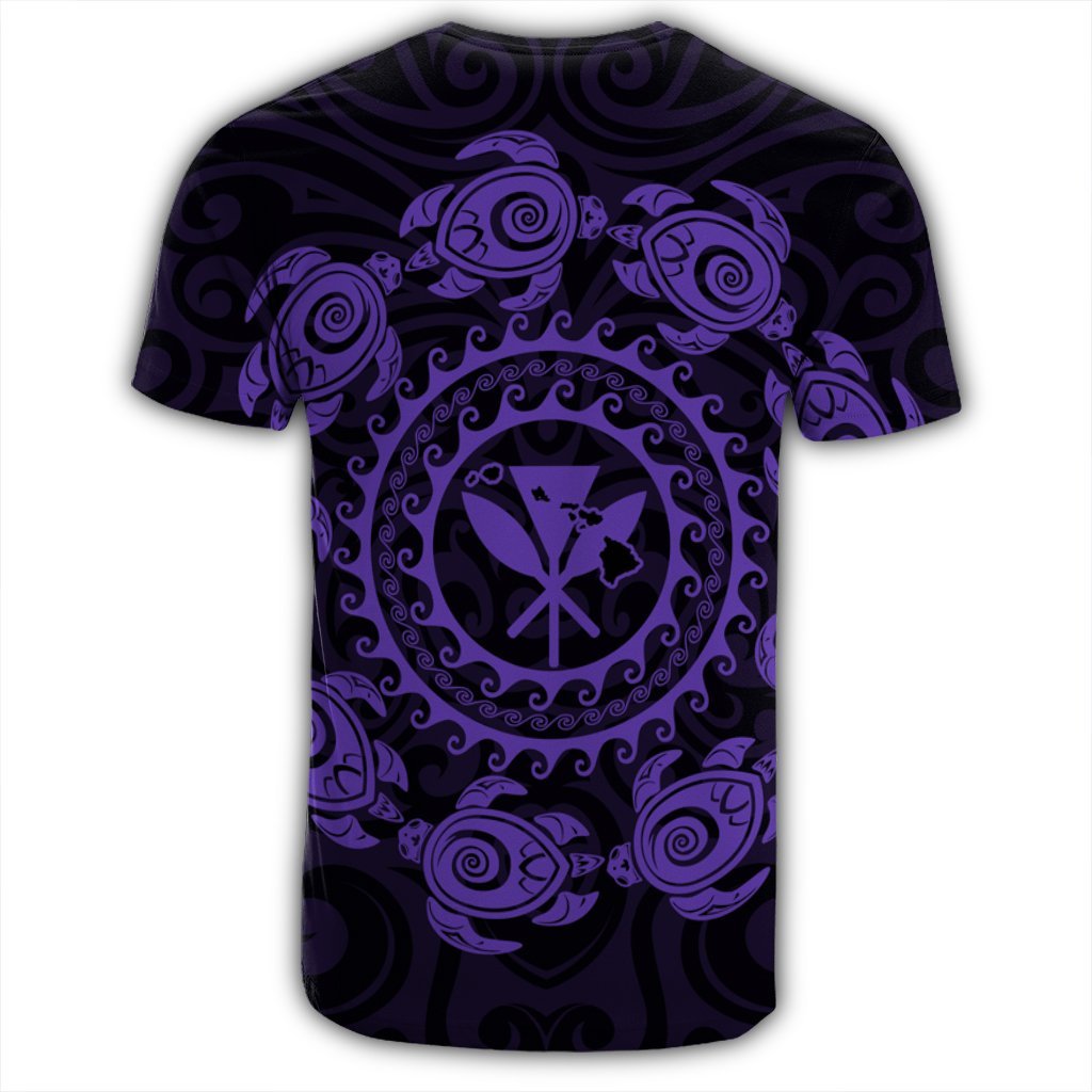 Hawaiian Map Kanaka Turtles Circle Style Purple Polynesian T Shirt - Polynesian Pride