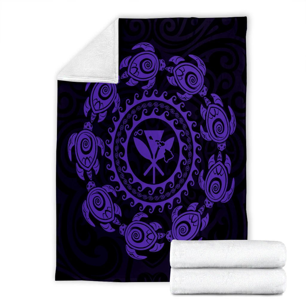 Hawaiian Map Kanaka Turtles Circle Style Purple Polynesian Premium Blankets - AH - Polynesian Pride