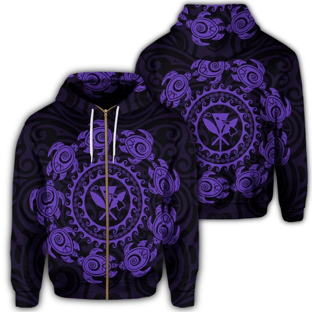 Hawaiian Map Kanaka Turtles Circle Style Purple Polynesian Zip Hoodie Unisex Art - Polynesian Pride