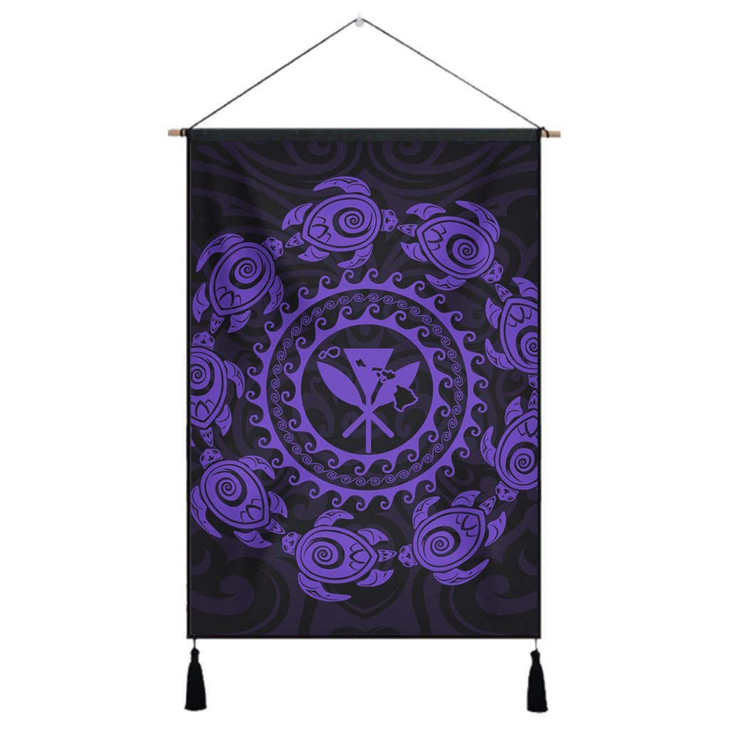 Hawaiian Map Kanaka Turtles Circle Style Purple Polynesian Hanging Poster - AH Hanging Poster Cotton And Linen - Polynesian Pride