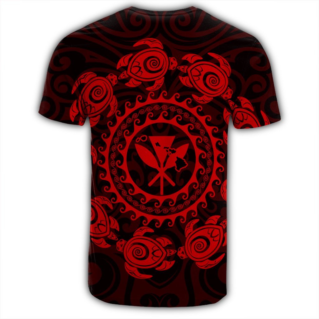 Hawaiian Map Kanaka Turtles Circle Style Red Polynesian T Shirt - Polynesian Pride