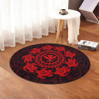 Hawaiian Map Kanaka Turtles Circle Style Red Polynesian Round Carpet - AH - Polynesian Pride