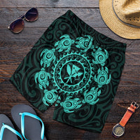 Hawaiian Map Kanaka Turtles Circle Style Turquoise Polynesian Men's Shorts - AH Art - Polynesian Pride