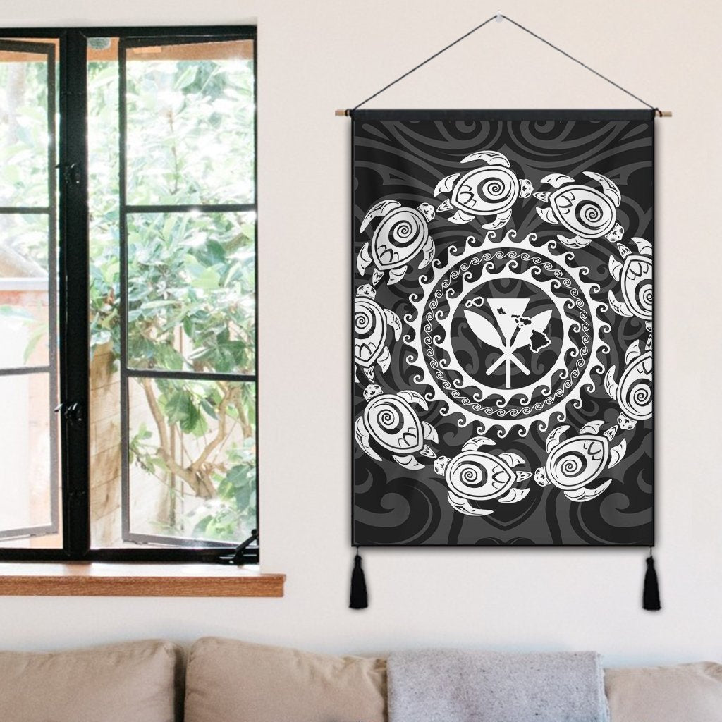 Hawaiian Map Kanaka Turtles Circle Style White Polynesian Hanging Poster - AH - Polynesian Pride
