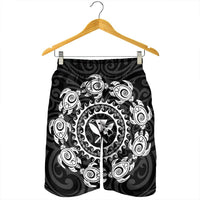 Hawaiian Map Kanaka Turtles Circle Style White Polynesian Men's Shorts - AH - Polynesian Pride