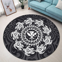 Hawaiian Map Kanaka Turtles Circle Style White Polynesian Round Carpet - AH - Polynesian Pride