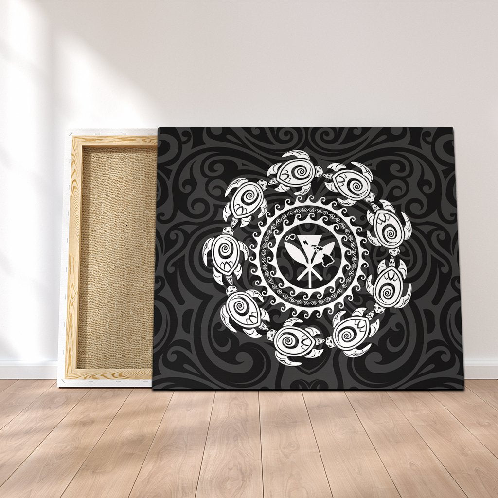 Hawaiian Map Kanaka Turtles Circle Style White Polynesian Canvas - AH Canvas Poly-cotton - Polynesian Pride