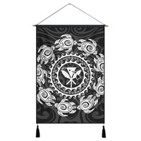 Hawaiian Map Kanaka Turtles Circle Style White Polynesian Hanging Poster - AH Hanging Poster Cotton And Linen - Polynesian Pride