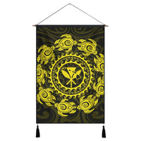 Hawaiian Map Kanaka Turtles Circle Style Yellow Polynesian Hanging Poster - AH Hanging Poster Cotton And Linen - Polynesian Pride
