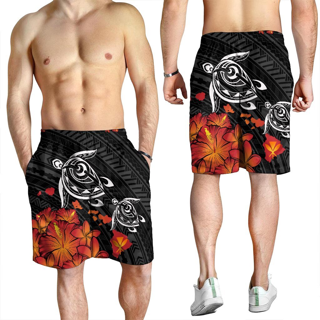 Hawaiian Map Kanaka Turtles Hibiscus Plumeria Men's Shorts - AH - Polynesian Pride
