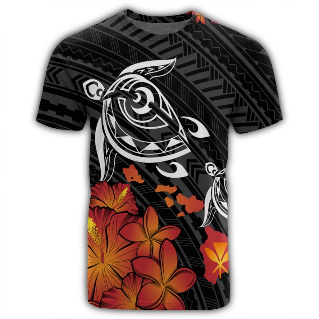 Hawaiian Map Kanaka Turtles Hibiscus Plumeria T Shirt - Polynesian Pride
