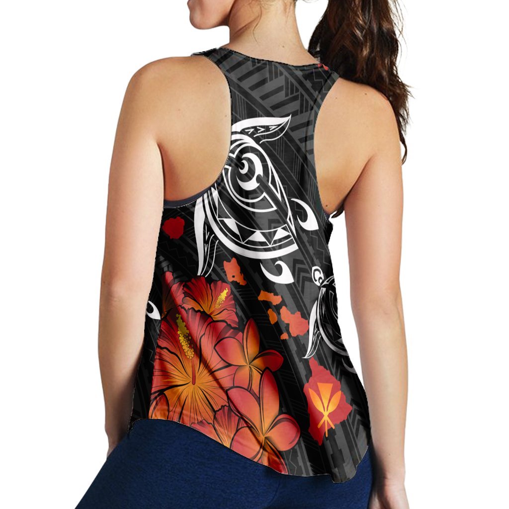 Hawaiian Map Kanaka Turtles Hibiscus Plumeria Racerback Tank - AH - Polynesian Pride