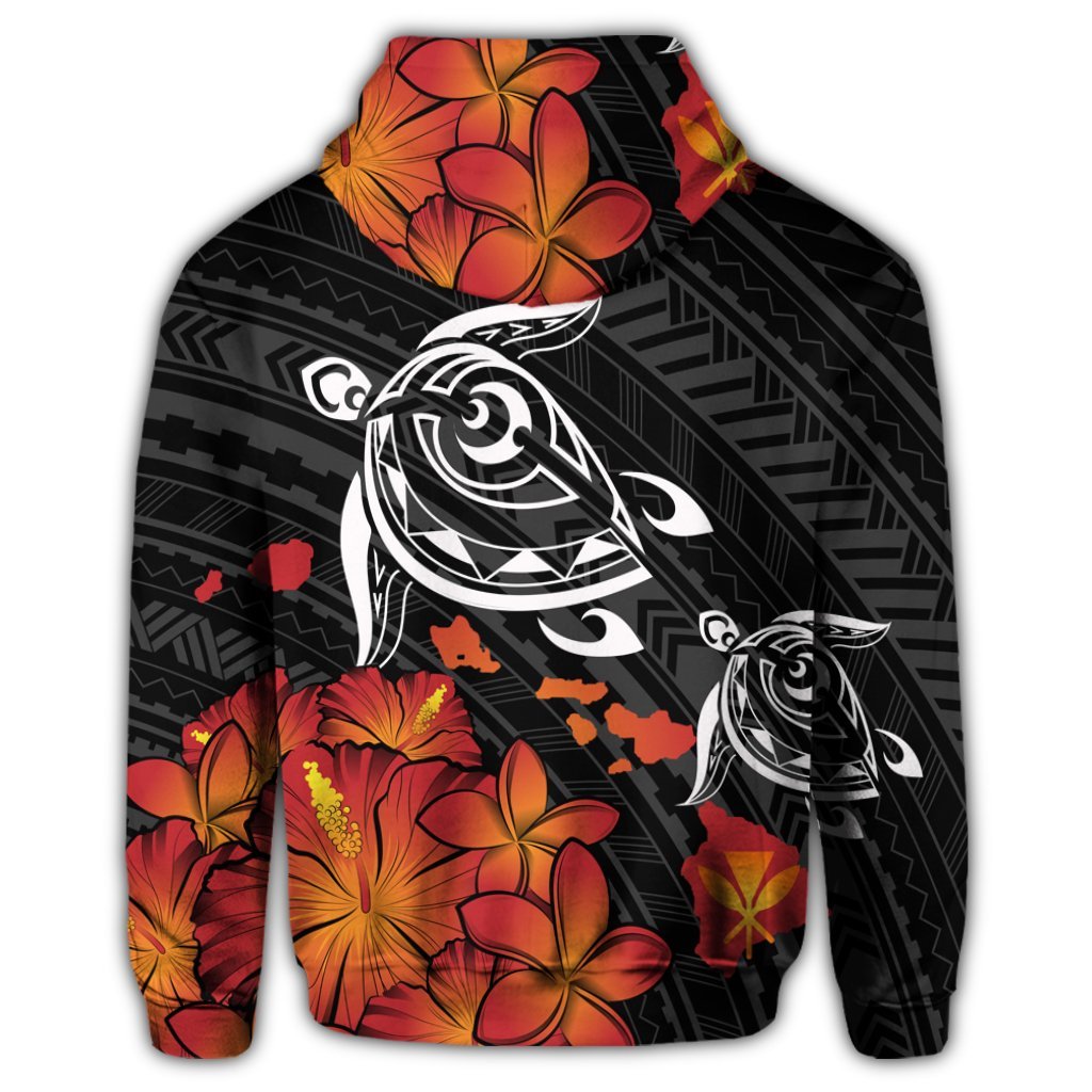 Hawaiian Map Kanaka Turtles Hibiscus Plumeria Hoodie - Polynesian Pride