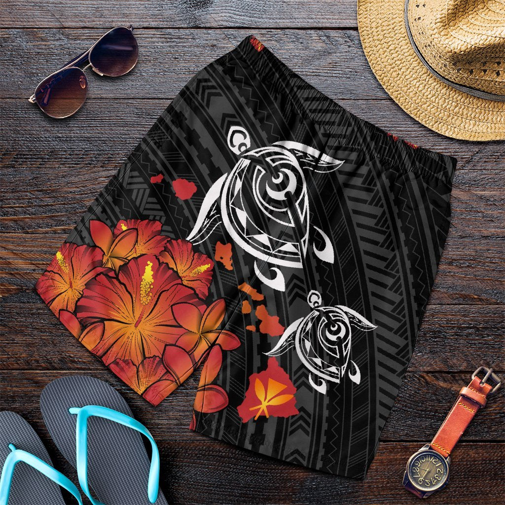 Hawaiian Map Kanaka Turtles Hibiscus Plumeria Men's Shorts - AH Art - Polynesian Pride