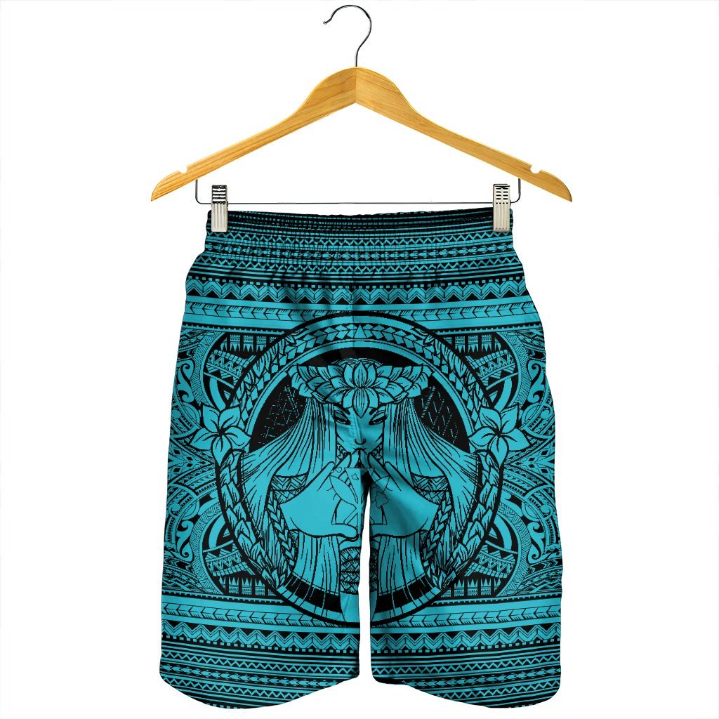 Hawaiian Map Madame Pele Kanaka Plumeria Polynesian Men's Shorts Blue AH - Polynesian Pride