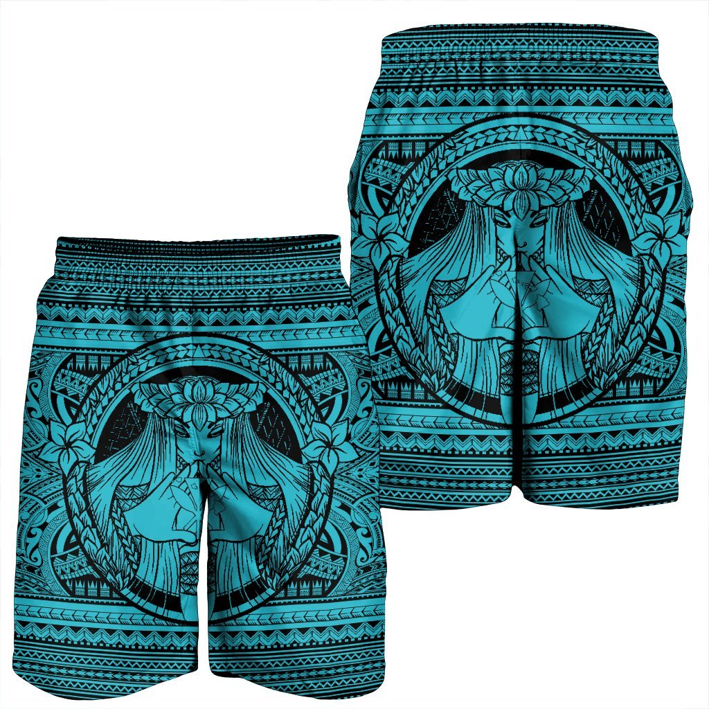 Hawaiian Map Madame Pele Kanaka Plumeria Polynesian Men's Shorts Blue AH - Polynesian Pride
