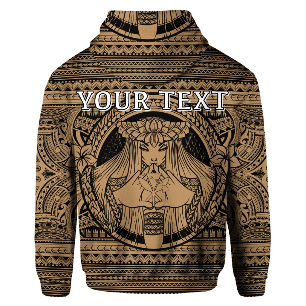 Custom Hawaiian Map Madame Pele Kanaka Plumeria Polynesian Hoodie Gold - Polynesian Pride