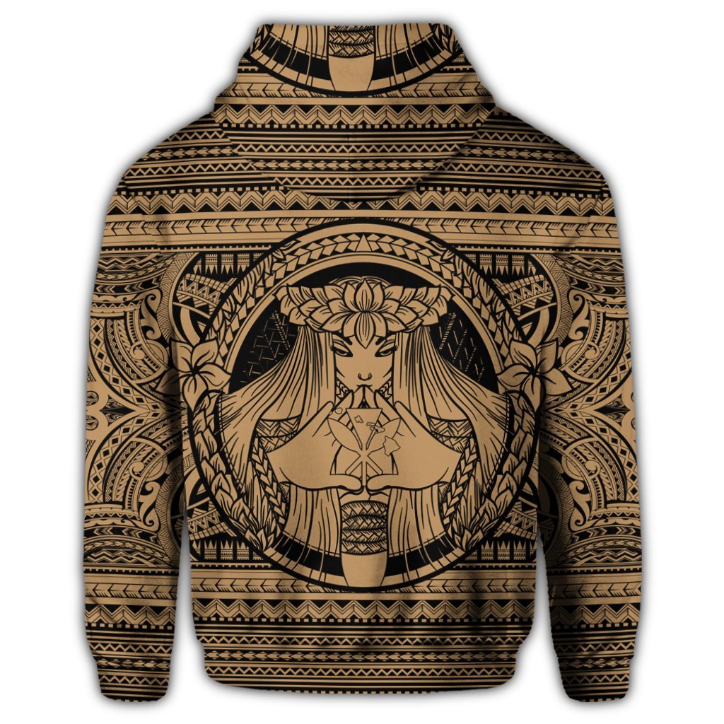 Hawaiian Map Madame Pele Kanaka Plumeria Polynesian Zip Hoodie Gold - Polynesian Pride