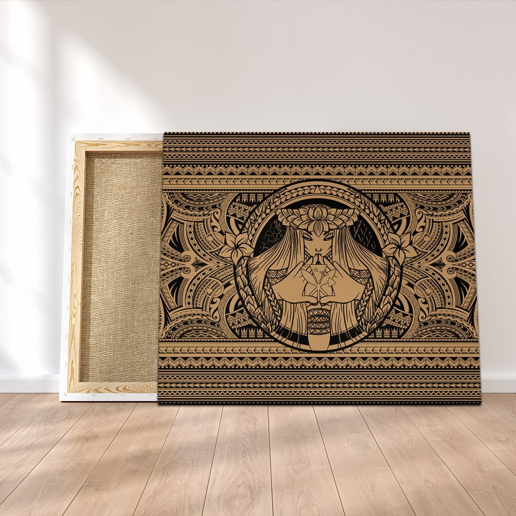 Hawaiian Map Madame Pele Kanaka Plumeria Polynesian Canvas Gold AH Canvas Poly-cotton - Polynesian Pride