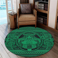 Hawaiian Map Madame Pele Kanaka Plumeria Polynesian Round Carpet Green AH - Polynesian Pride