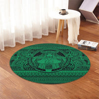 Hawaiian Map Madame Pele Kanaka Plumeria Polynesian Round Carpet Green AH - Polynesian Pride