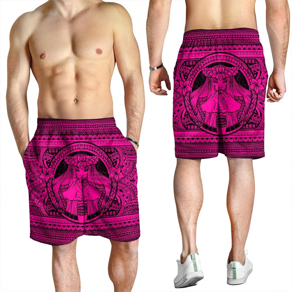 Hawaiian Map Madame Pele Kanaka Plumeria Polynesian Men's Shorts Pink AH - Polynesian Pride