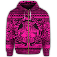 Hawaiian Map Madame Pele Kanaka Plumeria Polynesian Zip Hoodie Pink - Polynesian Pride