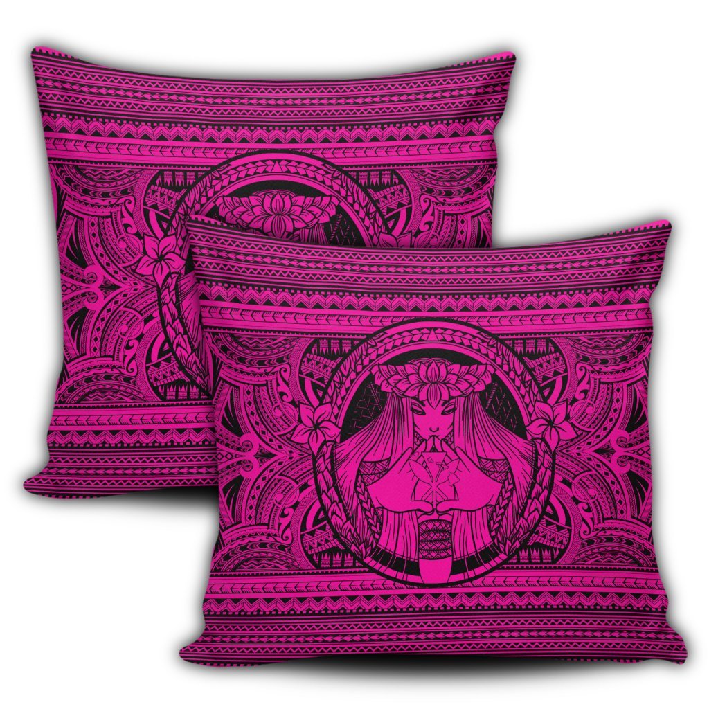 Hawaiian Map Madame Pele Kanaka Plumeria Polynesian Pillow Covers Pink AH - Polynesian Pride