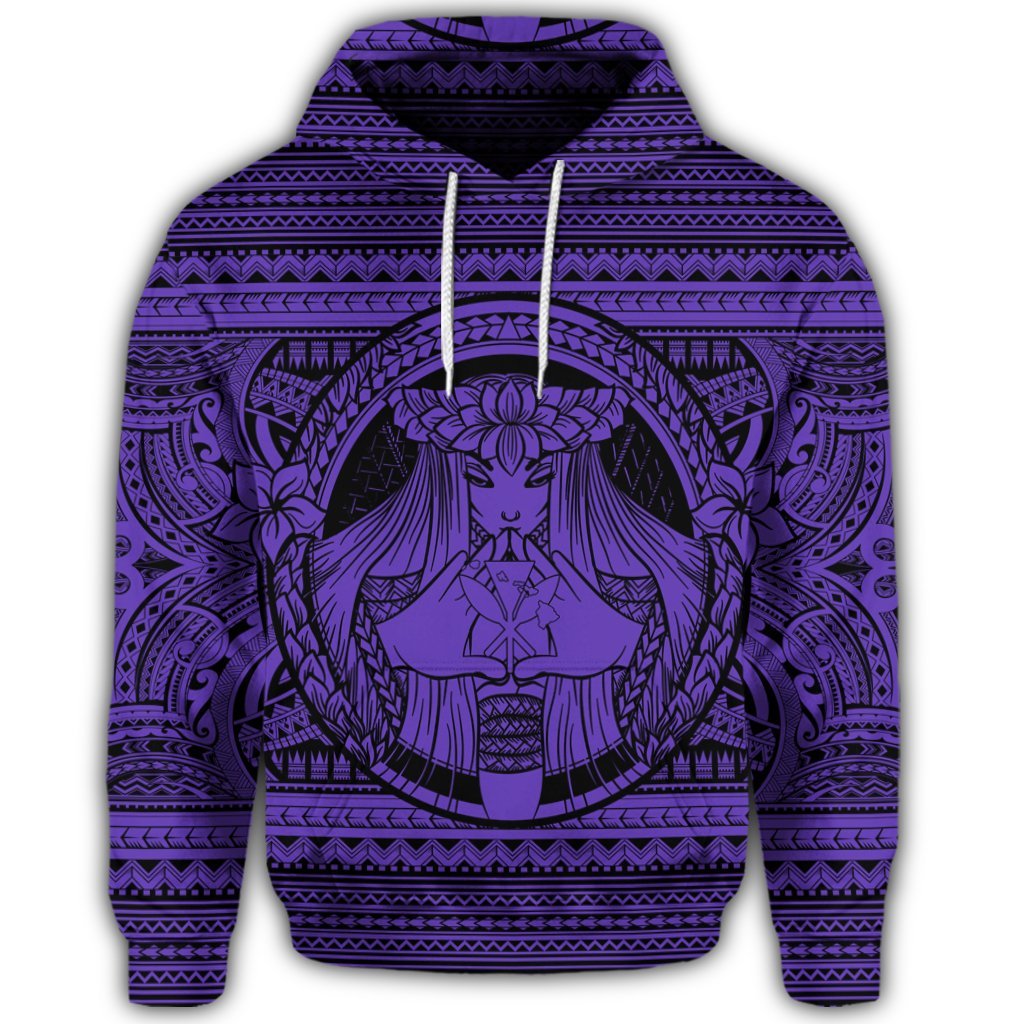 Hawaiian Map Madame Pele Kanaka Plumeria Polynesian Hoodie Purple - Polynesian Pride