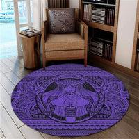 Hawaiian Map Madame Pele Kanaka Plumeria Polynesian Round Carpet Purple AH - Polynesian Pride