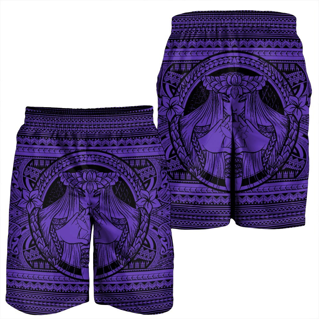 Hawaiian Map Madame Pele Kanaka Plumeria Polynesian Men's Shorts Purple AH - Polynesian Pride