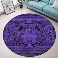 Hawaiian Map Madame Pele Kanaka Plumeria Polynesian Round Carpet Purple AH - Polynesian Pride