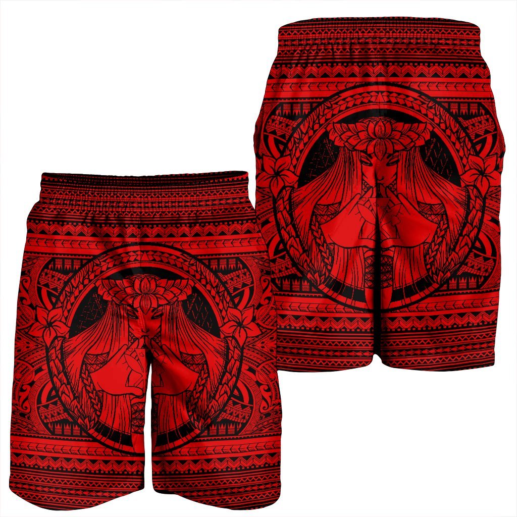 Hawaiian Map Madame Pele Kanaka Plumeria Polynesian Men's Shorts Red AH - Polynesian Pride